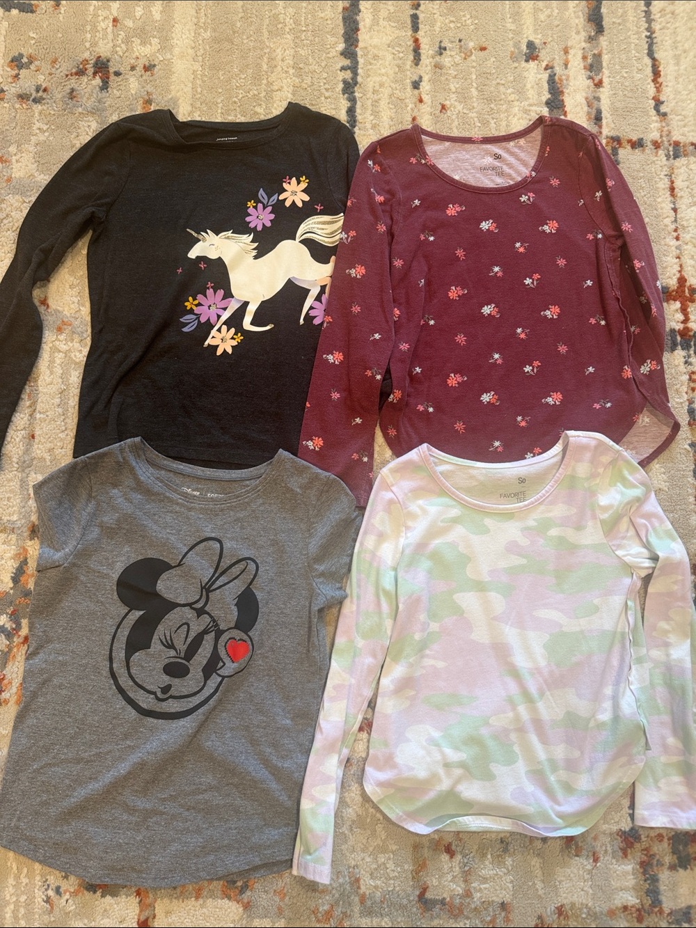 SO Kids Long Sleeve Tops - Black, Burgundy, Gray, Pastel Pink/Green